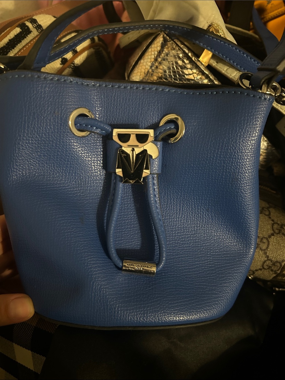 Karl Lagerfeld Royal Blue Drawstring Bucket Crossbody